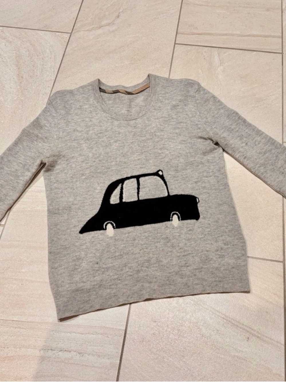 Burberry Gray Crewneck Sweater with Black Car Motif
